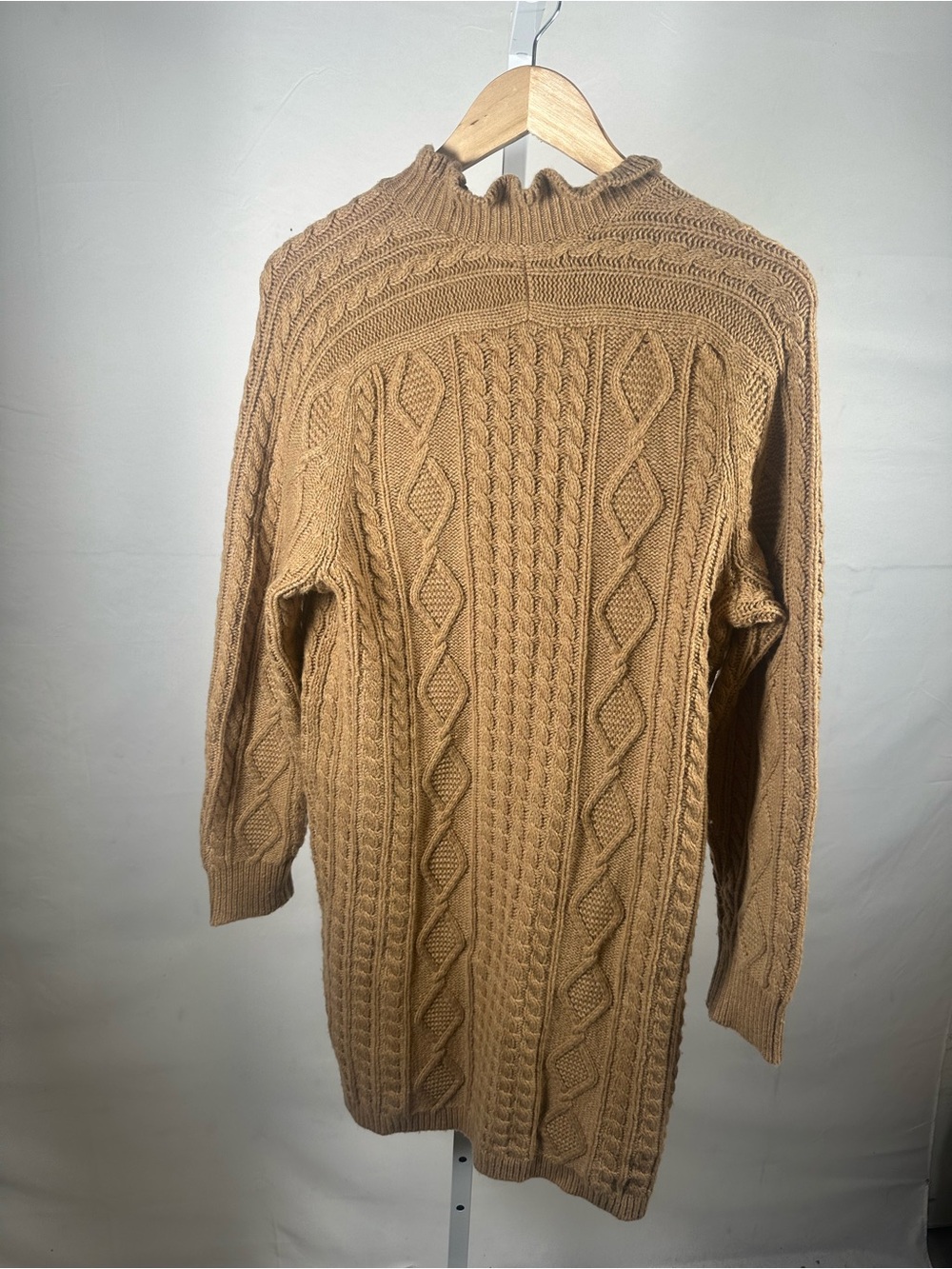 J.Crew Cable-Knit Tunic Sweater Dress Camel Tan Lambswool Blend Size L - Picture 3 of 6